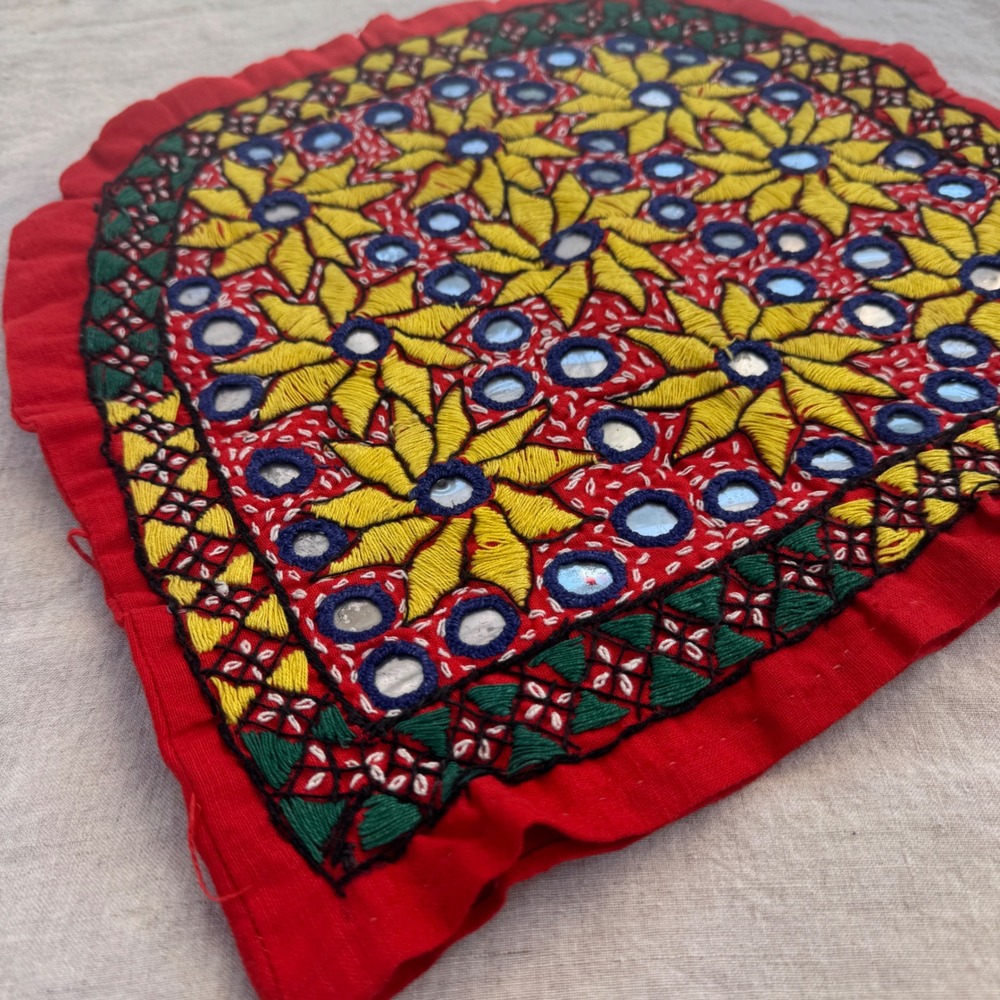 Vintage Pakistani Tea Pot Cozy Red Yellow Hand Embroidered Shisha Mirror Work